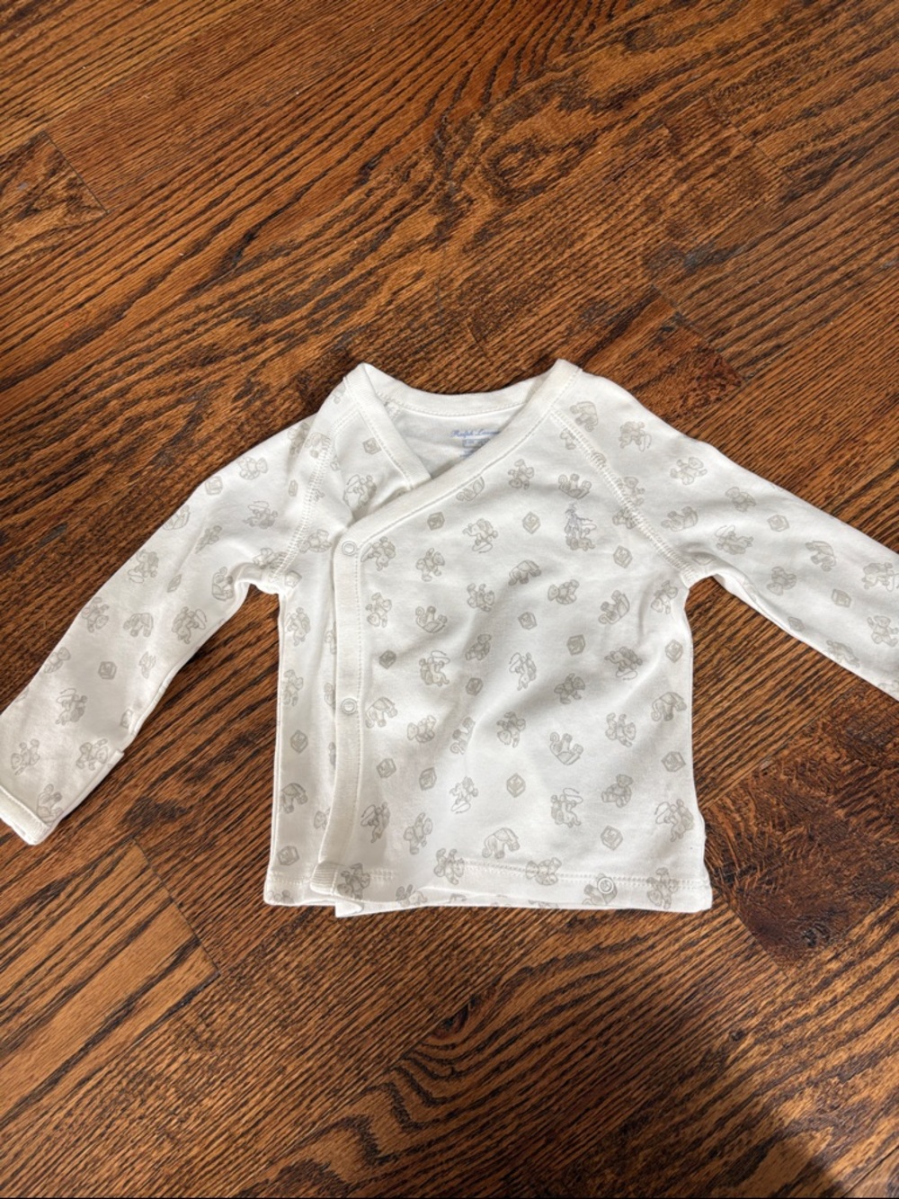 Ralph Lauren | White Baby Kimono Top with Grey Elephant Print